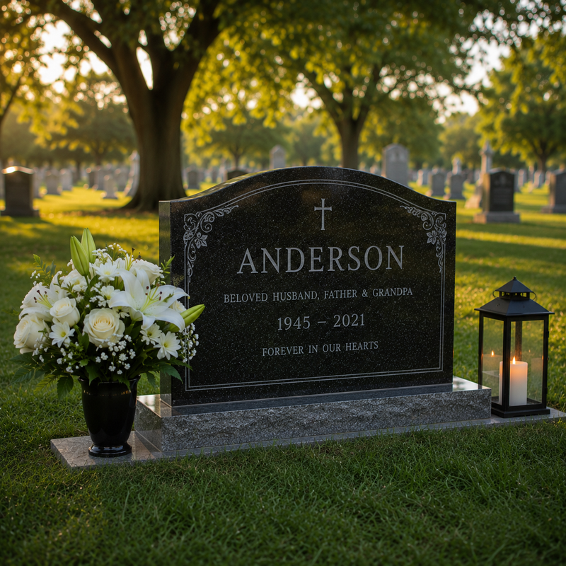 Floral tribute on granite